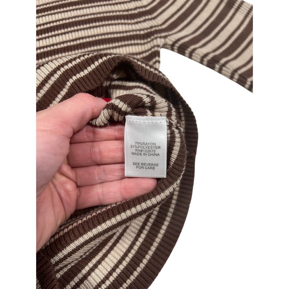 The Slope Ribbed Mock Neck Sweater Brown & Tan Striped | Size Small | EUC - Picture 5 of 8